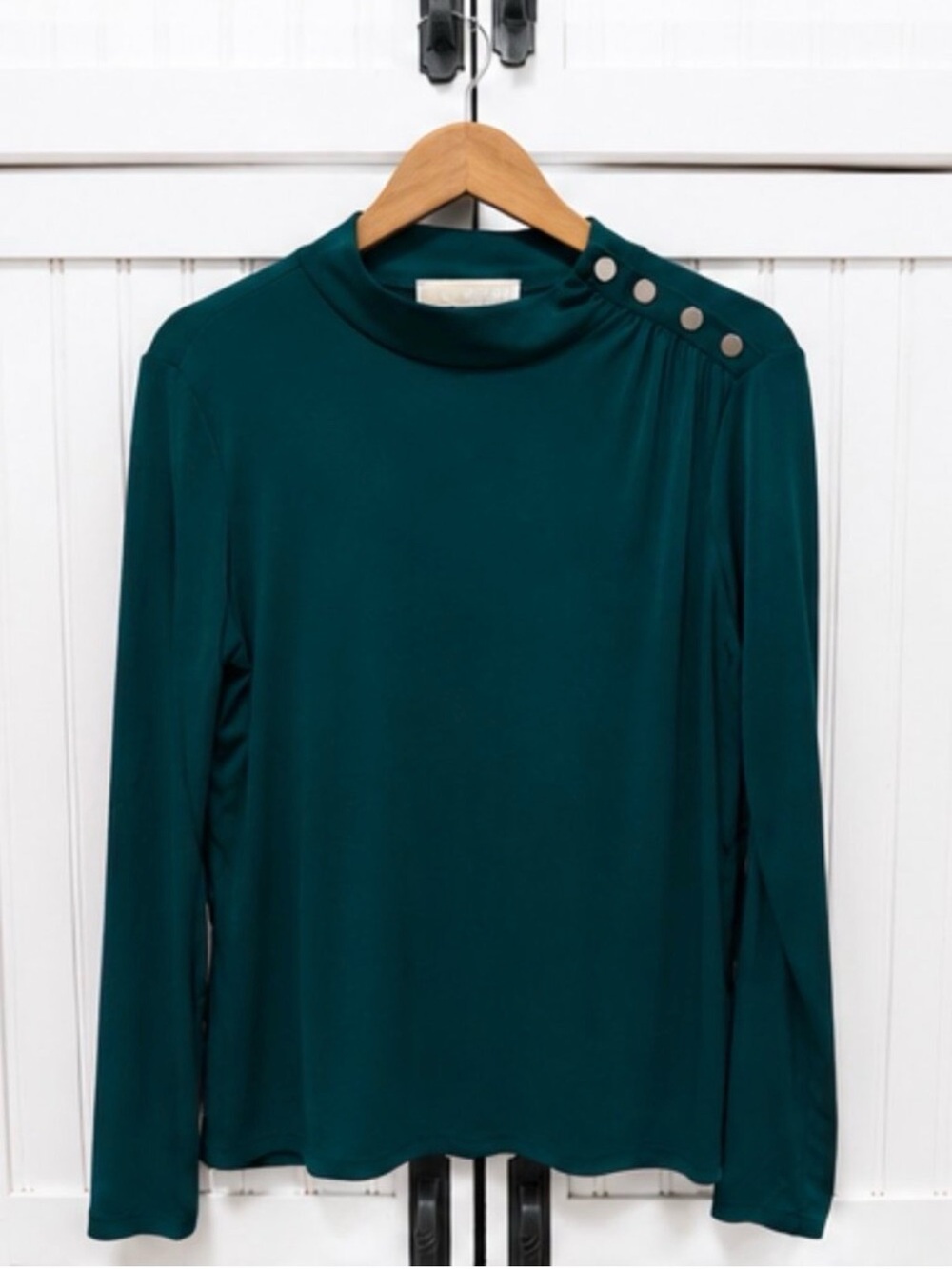 Michael Kors Teal Green Long Sleeve Blouse with Shoulder Buttons